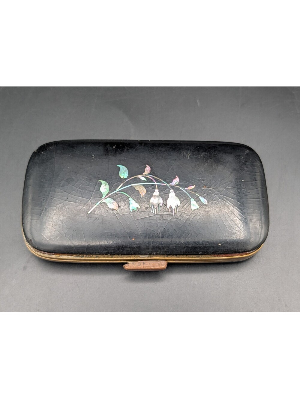 Victorian Antique Papier-Mâché Cigarette Case - Mother of Pearl German Script